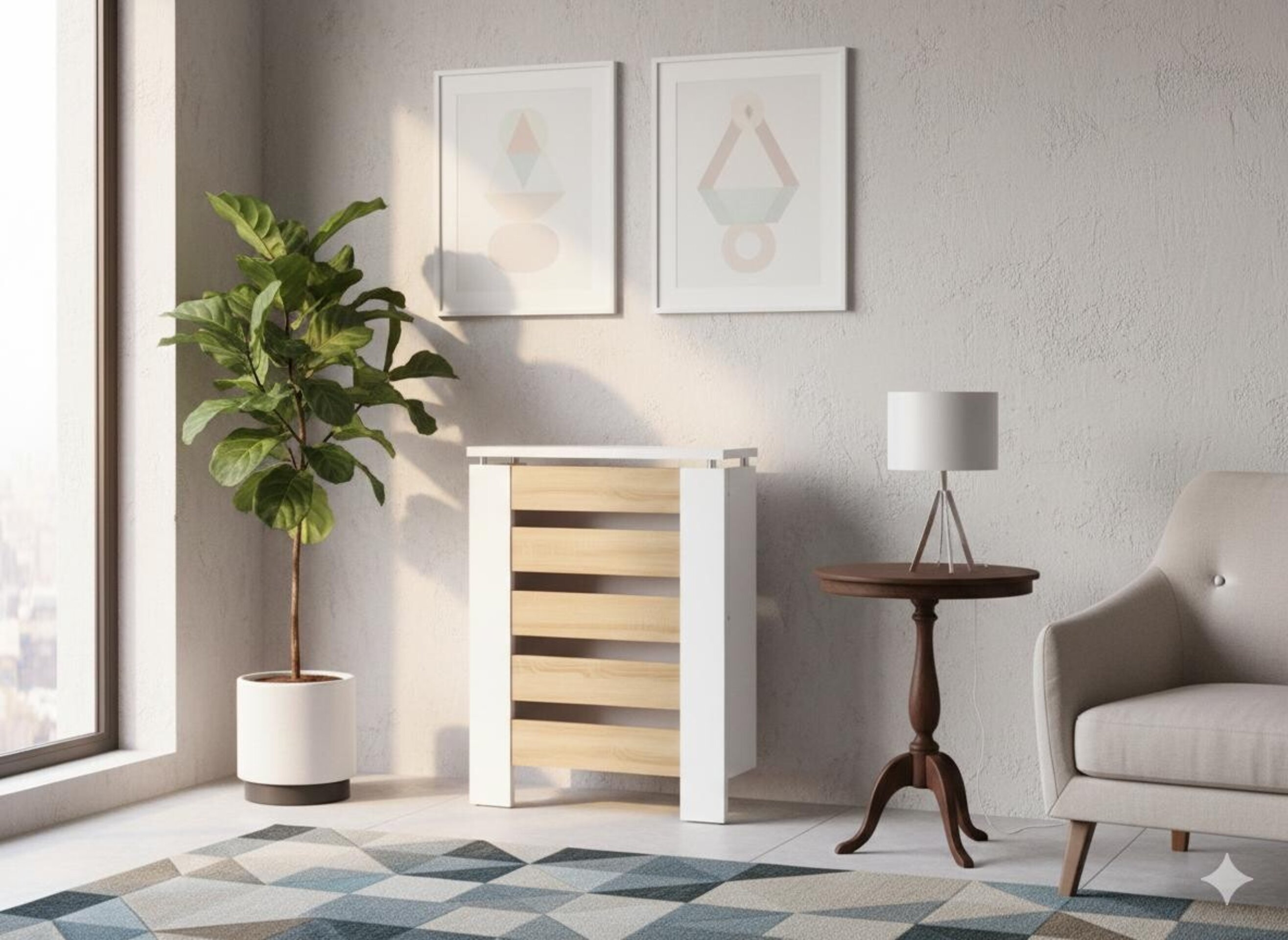 Cubre radiador Hércules Blanco/Frente roble 60cm - 3