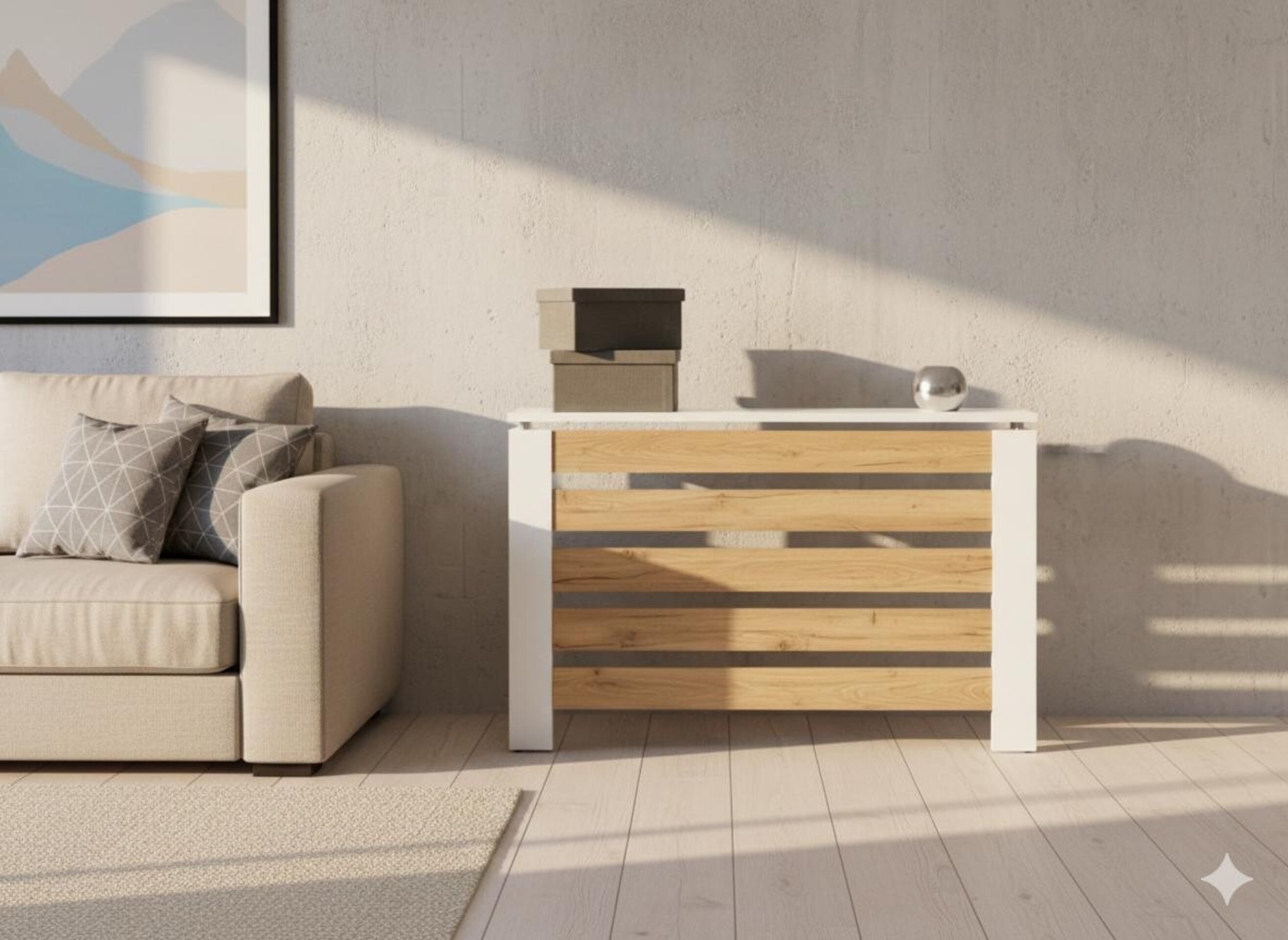 Cubre radiador Hércules Blanco/Frente roble 120cm - 3