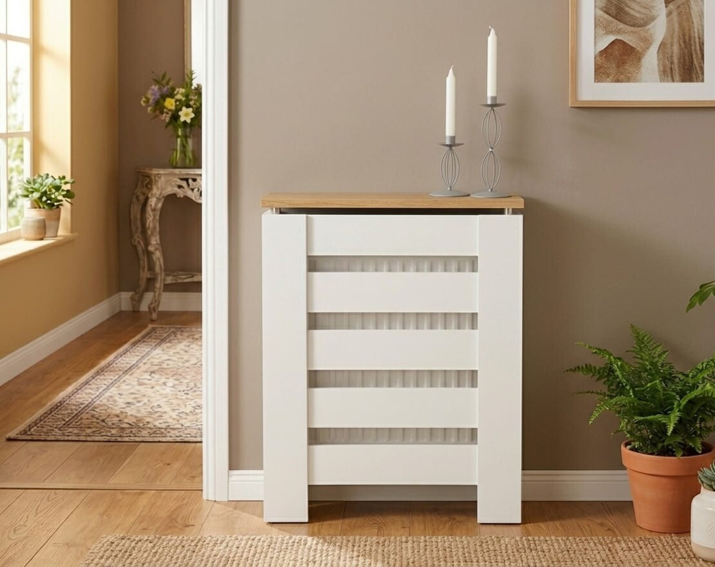 Cubre radiador Hércules Blanco/Roble 60cm - 2